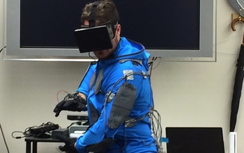 Student in a virtual reality suit